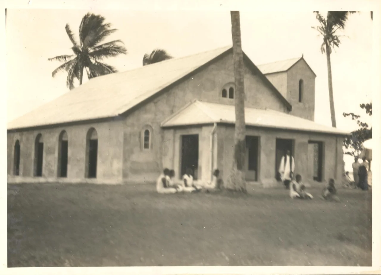 Mission Church, still under construction, Saibai Island, 1934