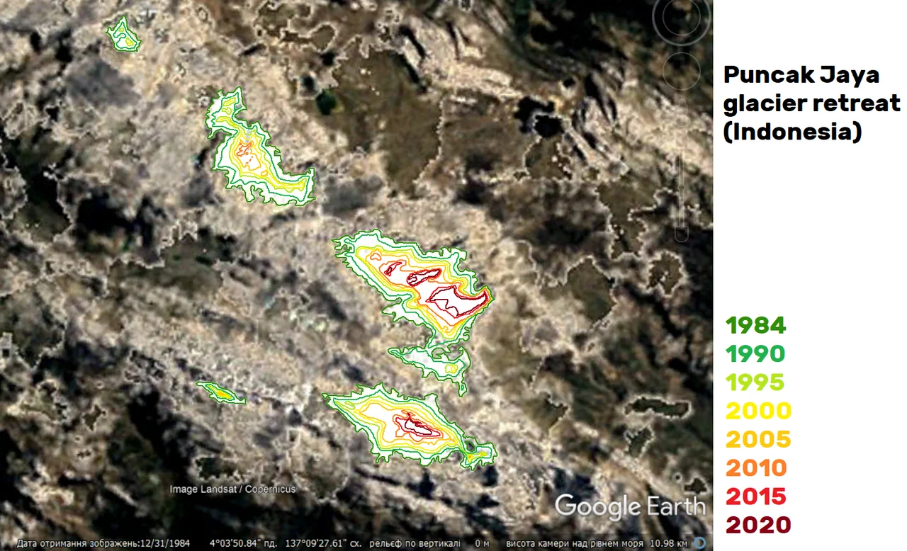 Disappearance of glaciers from Puncak Jaya, 1984-2020
