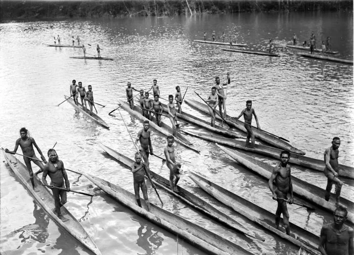 Papuans on the Lorentz River in Western New Guinea during the third South-New-Guinea expedition of 1912-13