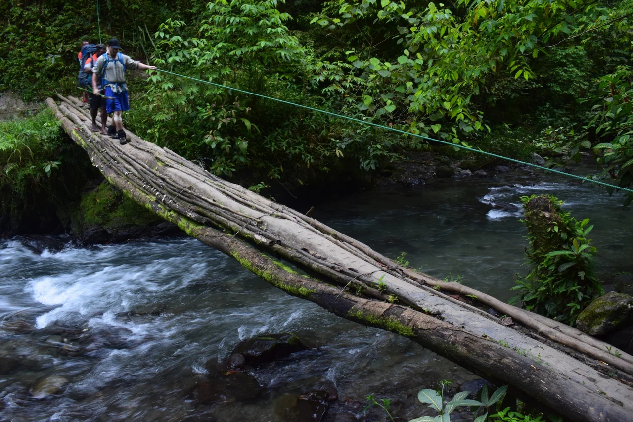Crossing a bridge on the Kokoda Track
