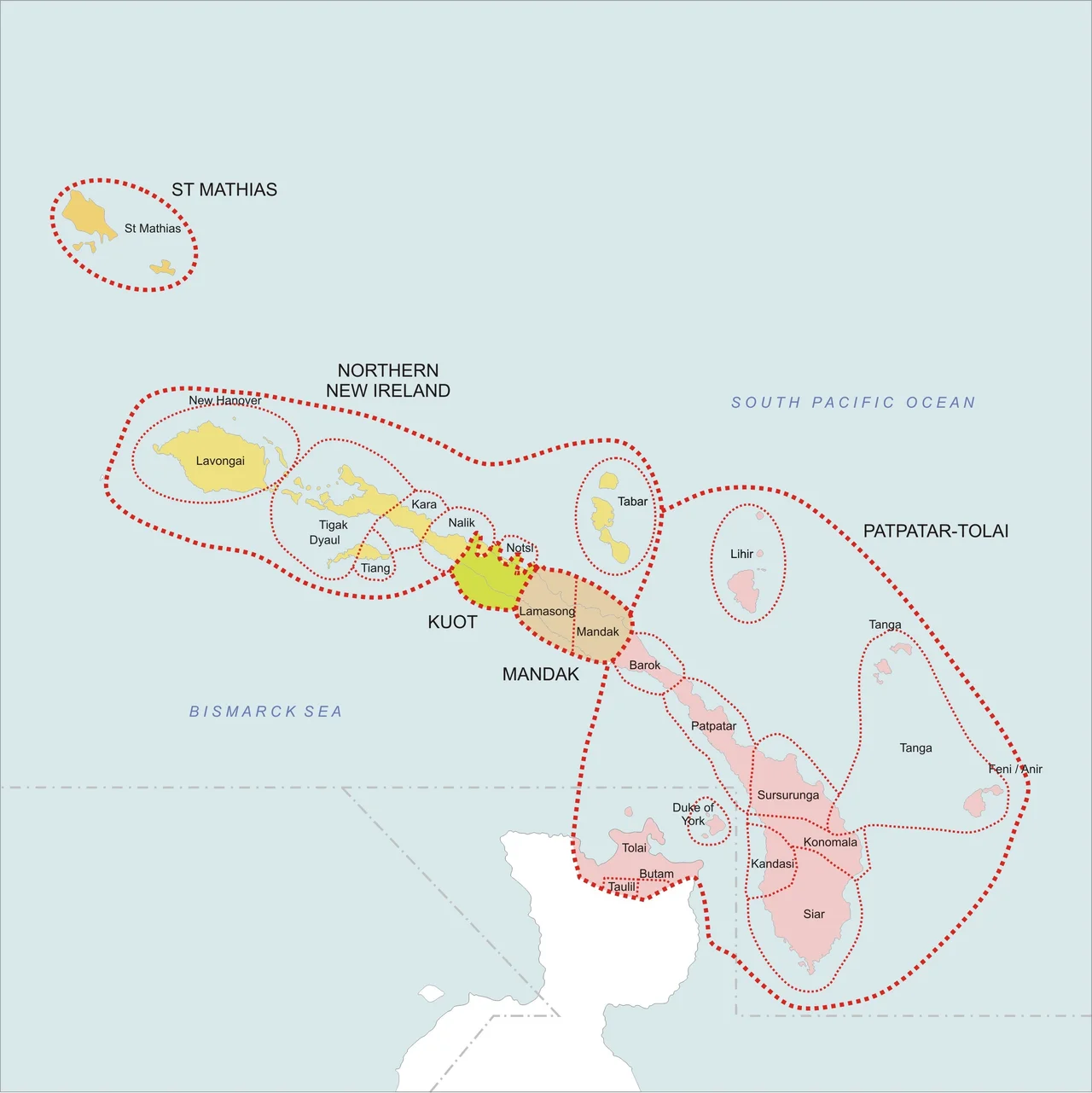 Languages of New Ireland, Papua New Guinea. Based on Susanne Küchler: Malanggan: Art, Memory and Sacrifice, 2002