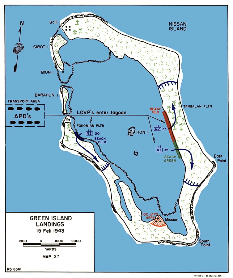 Carte des opérations sur Nissan en février 1944