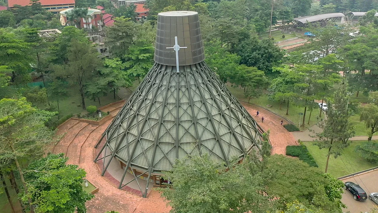Aerial view of Uganda martyrs Basilica Namugongo in Uganda dedicated to the Uganda Martyrs