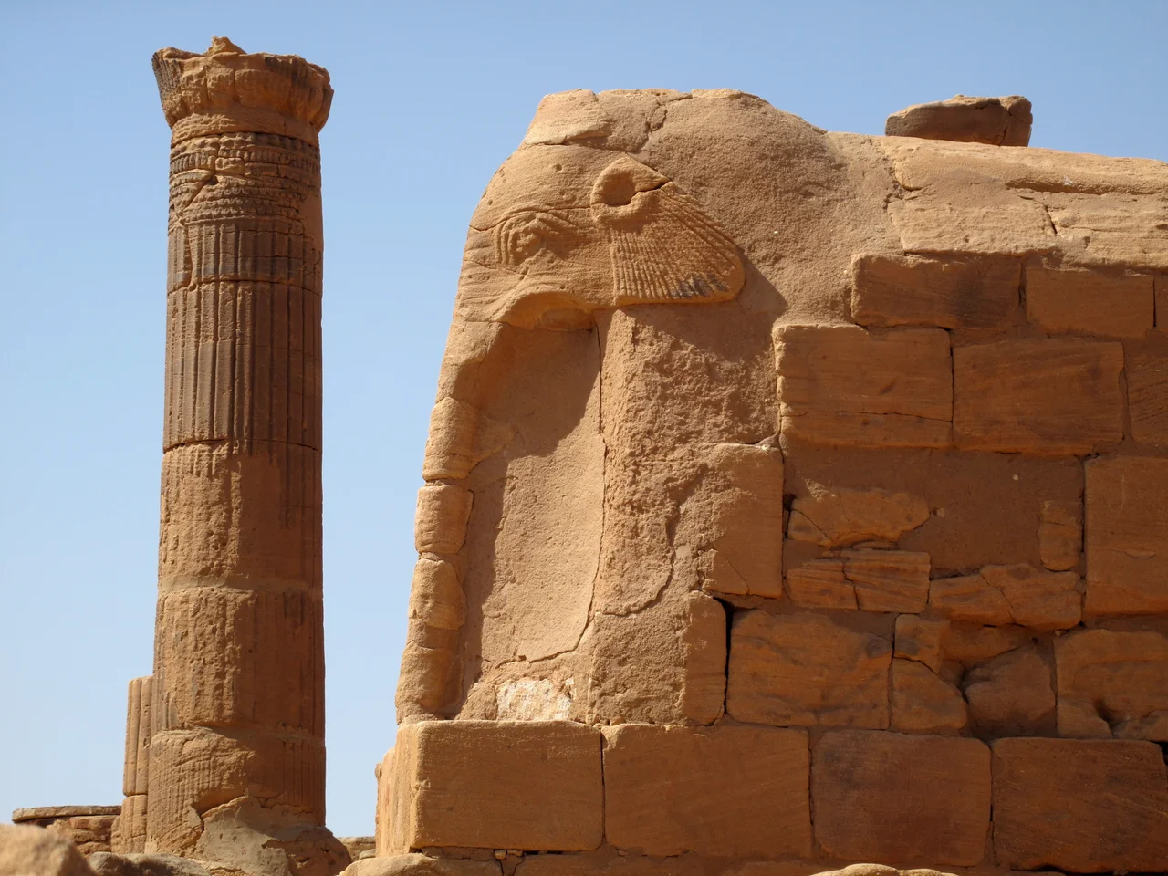 Column and Elephant - in temple complex in Musawwarat es-Sufra - Archaeological Sites of the Island of Meroe (Sudan)