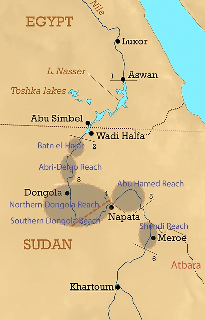 Physiographic zones corresponding to distinct Reaches in the Nile