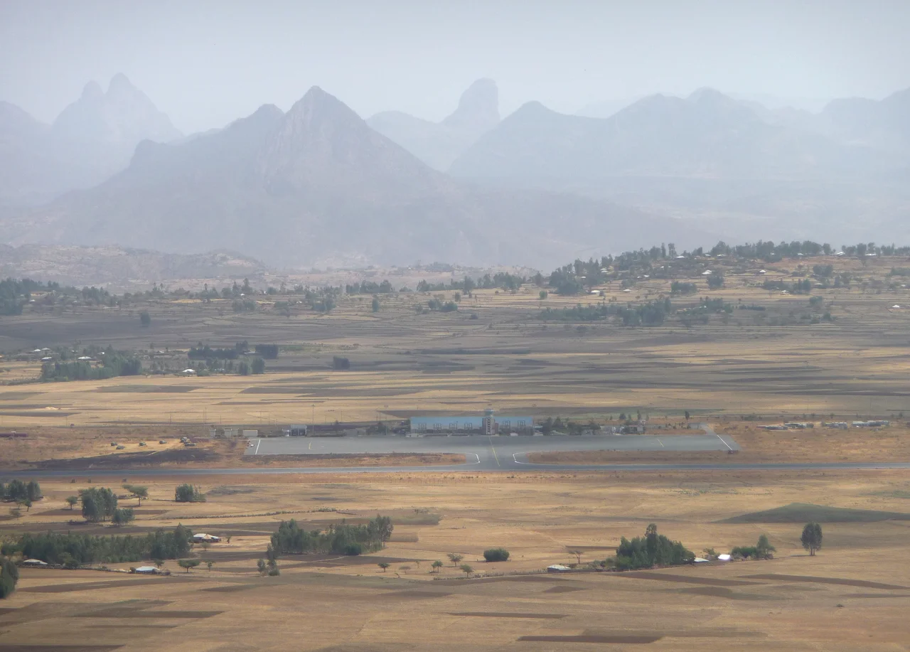 View to the Axum airport from the Abba Pentalewon Monastery near Aksum (Tigray Region, Ethiopia).