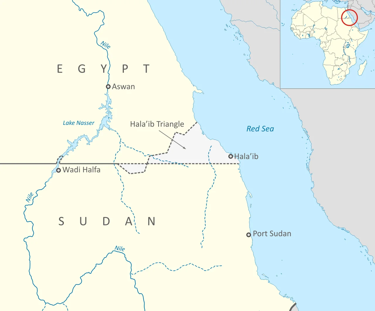 Map of Halaib Triangle between Egypt and Sudan