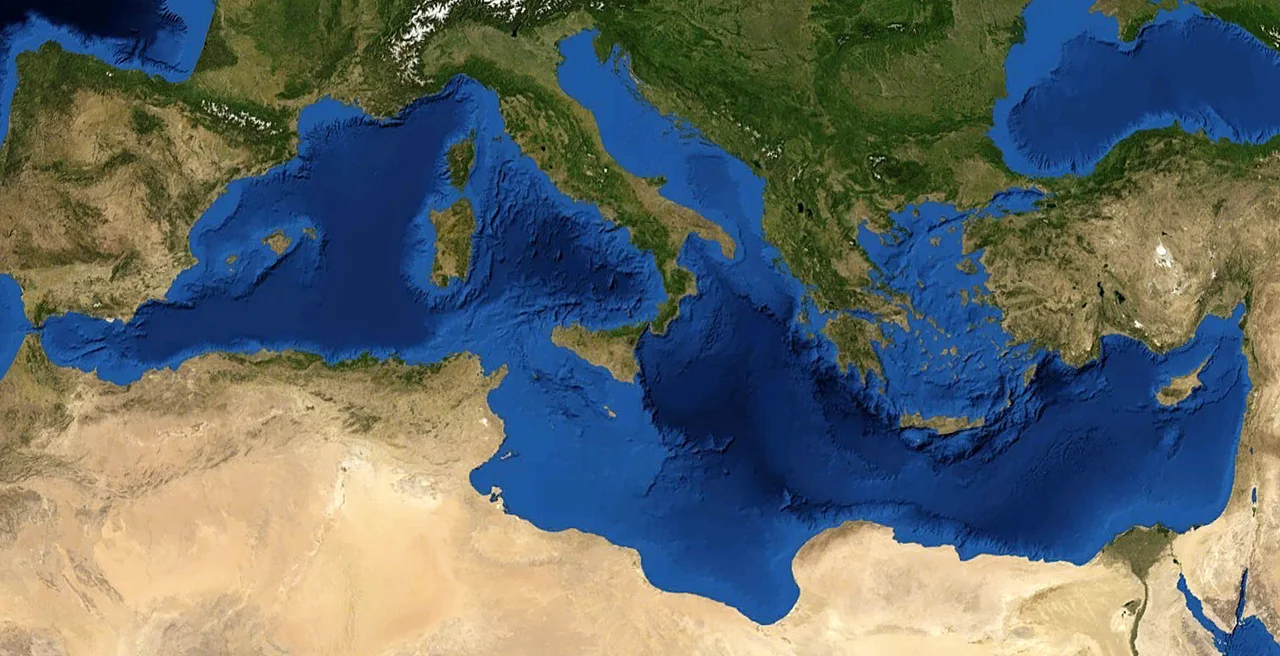 Satellite caption of the Mediterranean Sea.