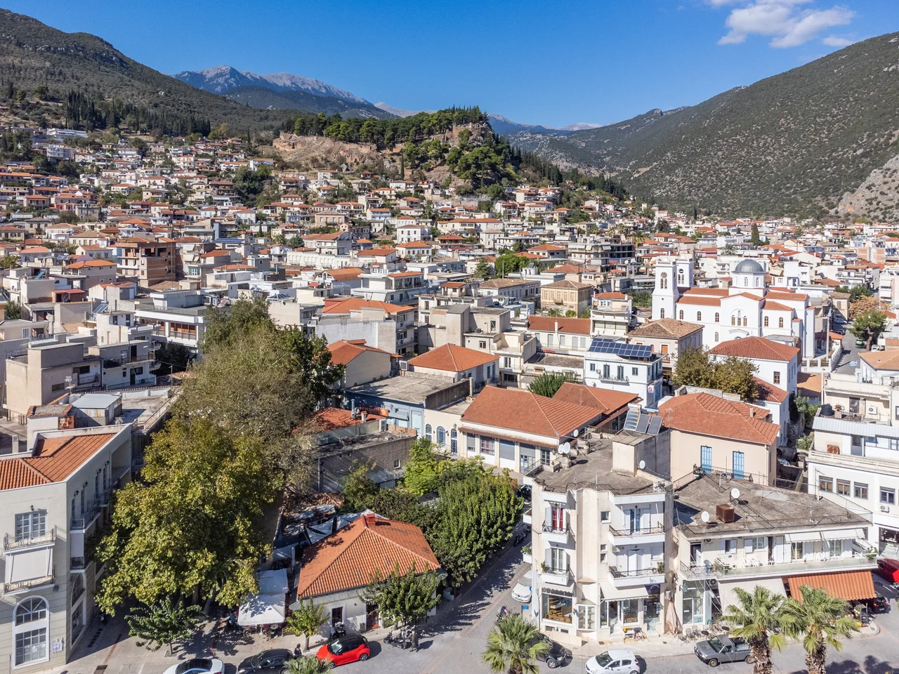 Aerial view of Amfissa from its main square.