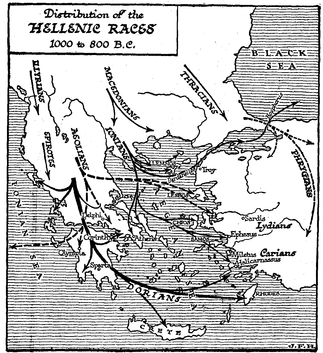 Distribution of the Hellenic races, 1000 to 800 B.C.