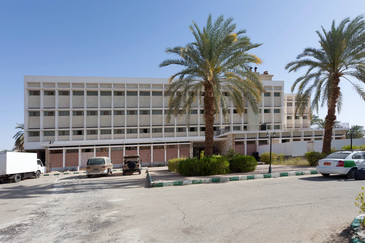 Entrance of the Hala Hotel, former El Kharga Oasis Hotel, El Kharga Town, New Valley, Egypt