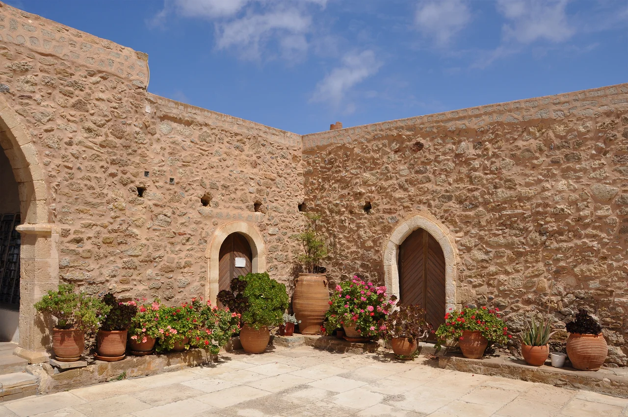 Toplou monastery (Moni Toplou), Crete, Greece: inner court