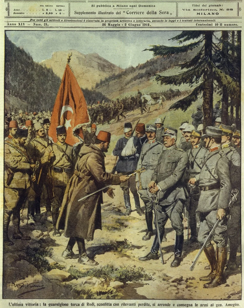Surrender of the Ottoman garrison of Rhodes to the Italians under General Ameglio