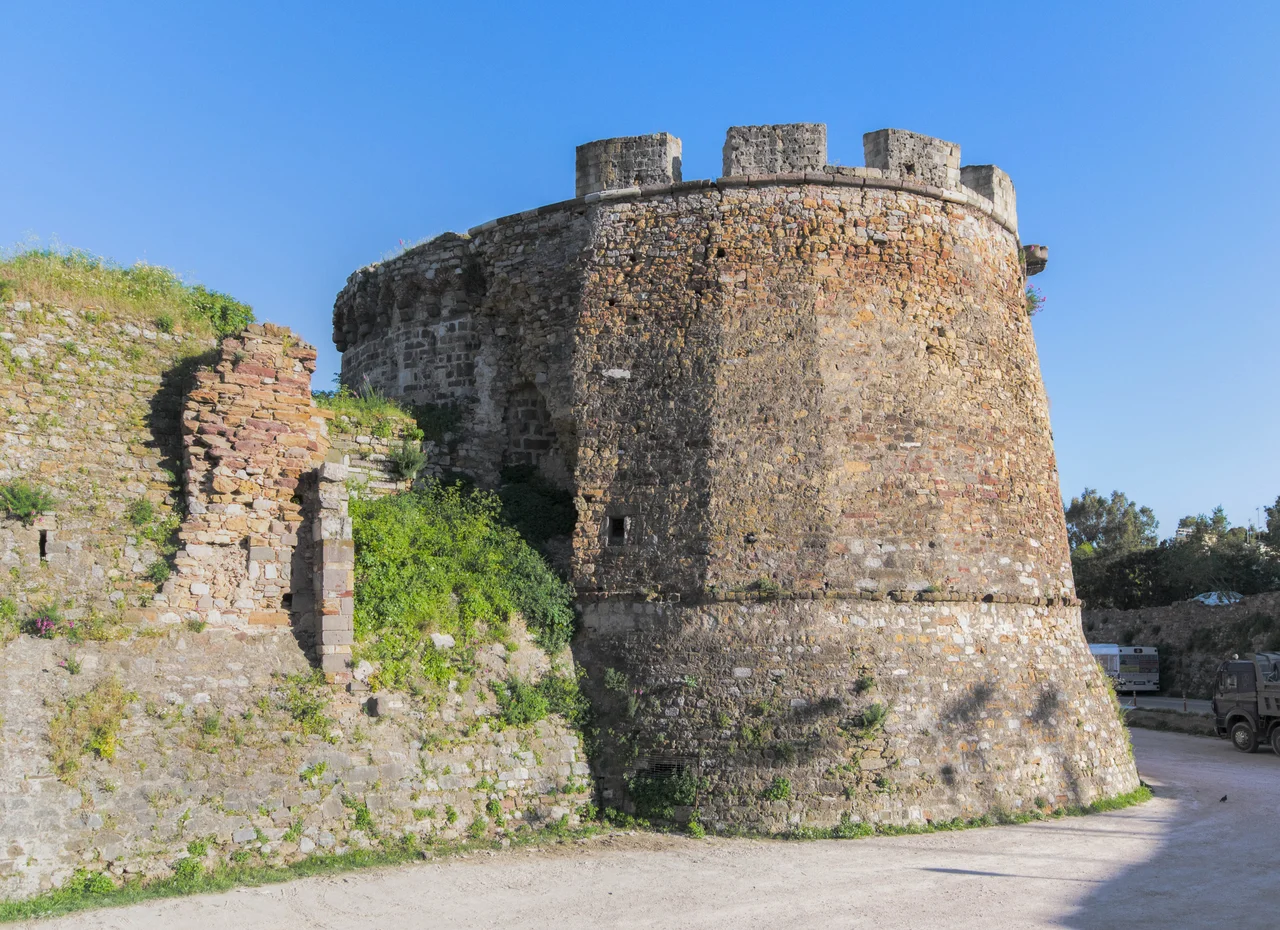 The view of the eastern tower of the Genoese castle in Chios.