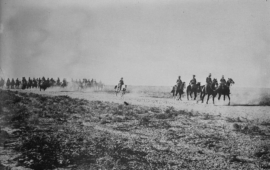 Indian Cavalry on the move along the Tigris River, c. 1915 - 1916.