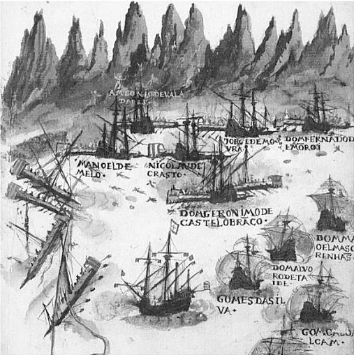 en:Seydi Ali Reis and his galleys taken in an ambush by Portuguese forces while trying t bring back his float from Basra to Suez in august 1554