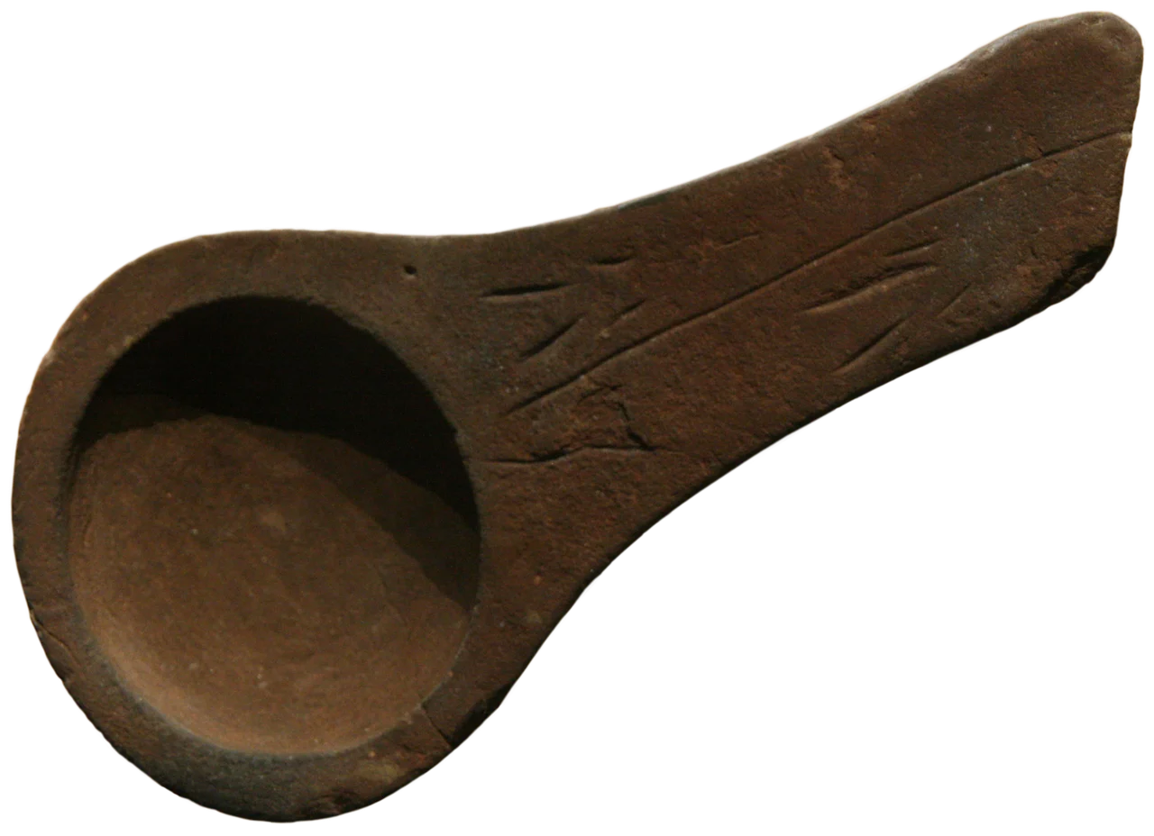 Oil lamp (exactly, deer fat lamp), found in Lascaux cave in Montignac, Dordogne, Aquitaine, France. Magdalenian culture, 17,000 BP. It can be viewed in the National Prehistory Museum in Les Eyzies-de-Tayac.
