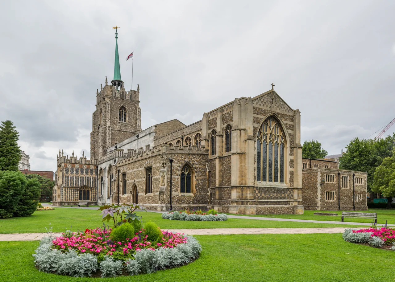 The exterior of Chelmsford Cathedral in Essex, England, viewed from the south-east.