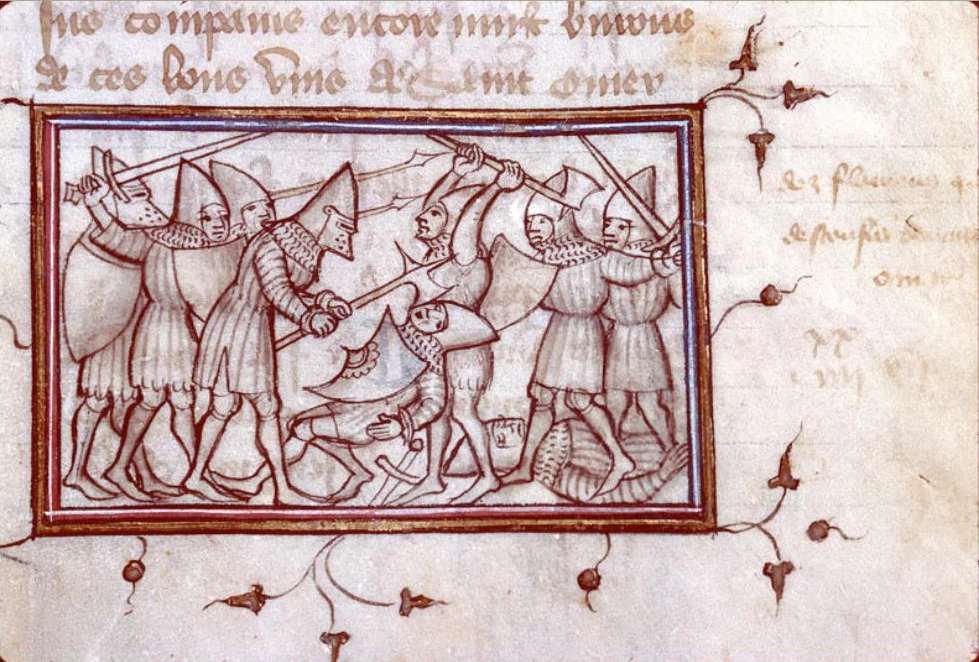 Bataille de Saint-Omer, juillet 1340. Enluminure tirée d'un manuscrit des Fleurs des histoires.