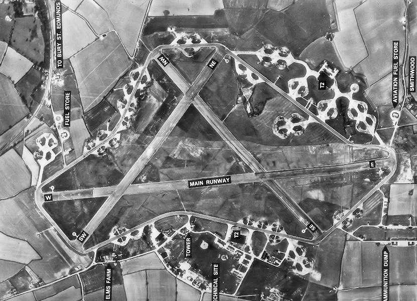 Aerial photograph of Lavenham Airfield, England.