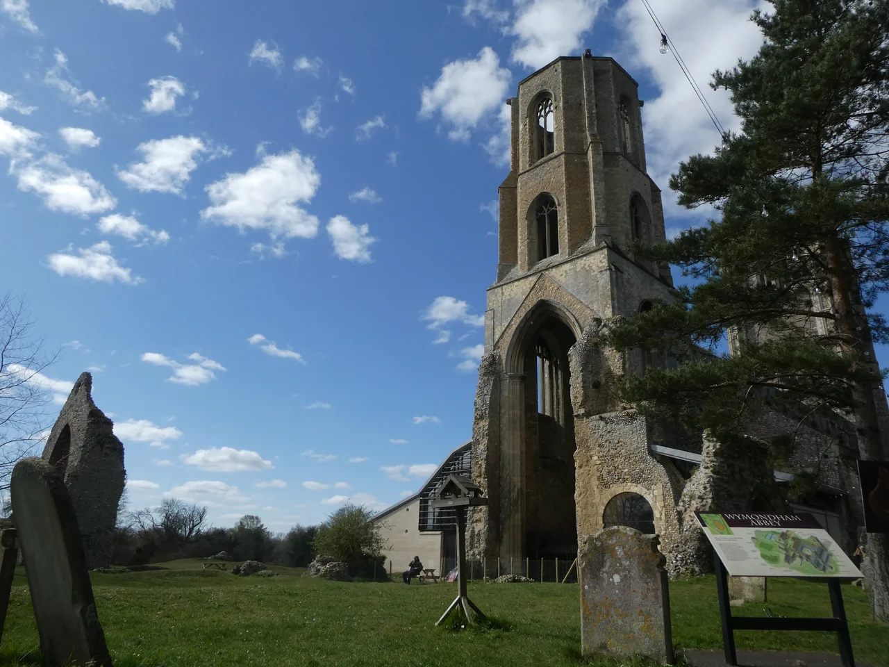 The Wymondham Abbey East Tower as seen from inside the grounds.