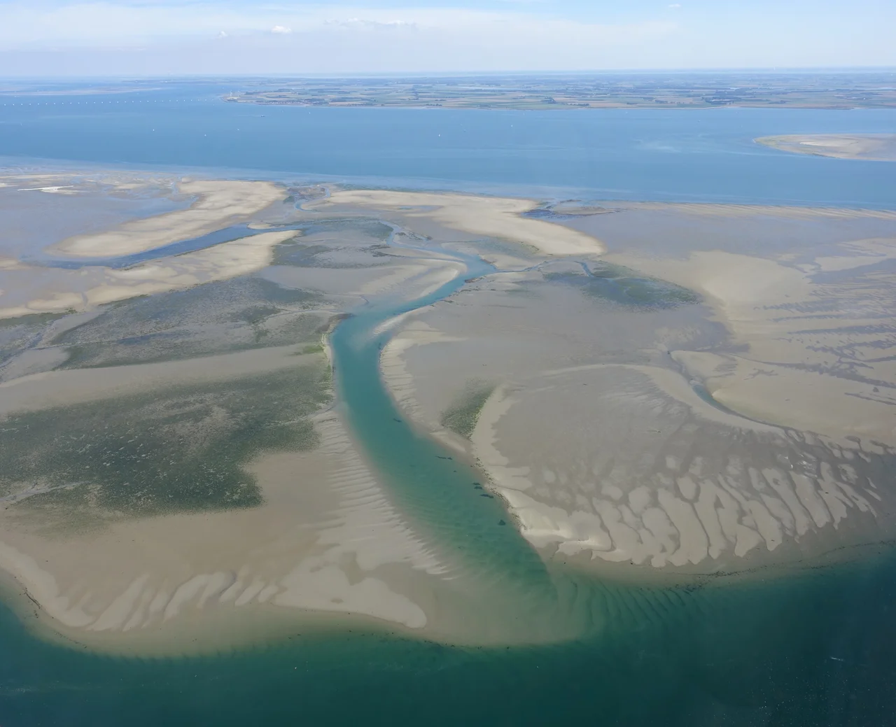 Aerial view of Roggenplaat shoal in Eastern Scheldt, Zeeland. The view is facing south-east.