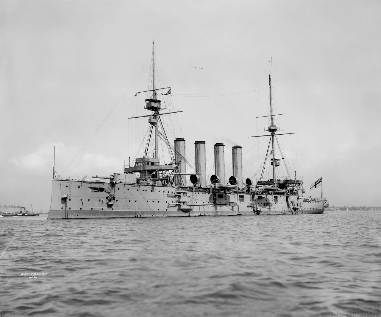 Armoured cruiser HMS Cressy; she was sunk on 22 September 1914, along with her sister ships Aboukir and Hogue, by German U-boat U-9.