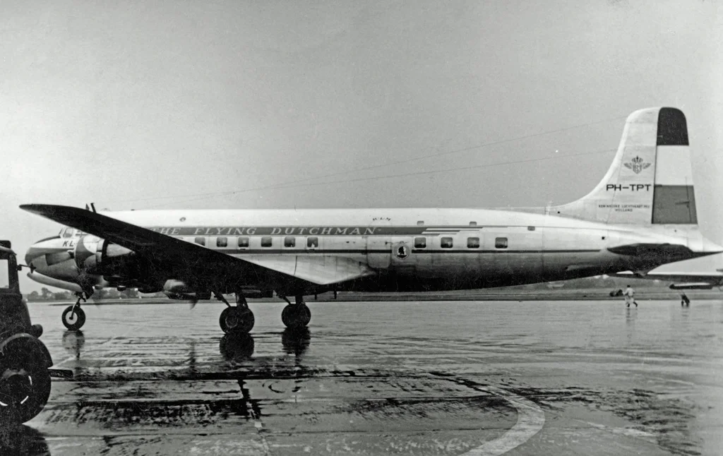 Douglas DC-6 PH-TPT of KLM at Manchester (Ringway) Airport in 1953