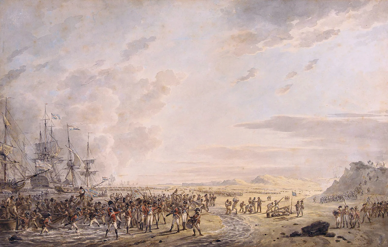 Landing of English troops at Calantsoog, North Holland on 27 August, 1799.
inscribed: ad vivem 1799
size: 24 x 37.8 cm