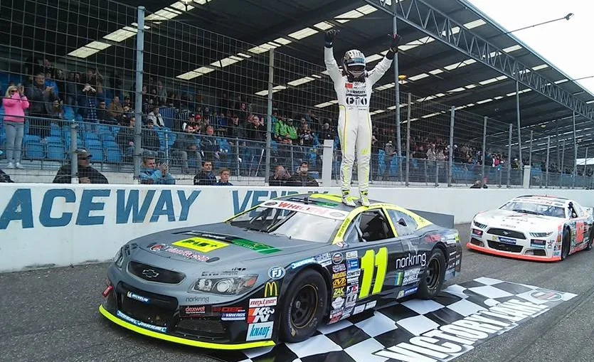 Stienes Longin wins the second race of the NASCAR Whelen Euro Series Elite 2 at Raceway Venray 2016.