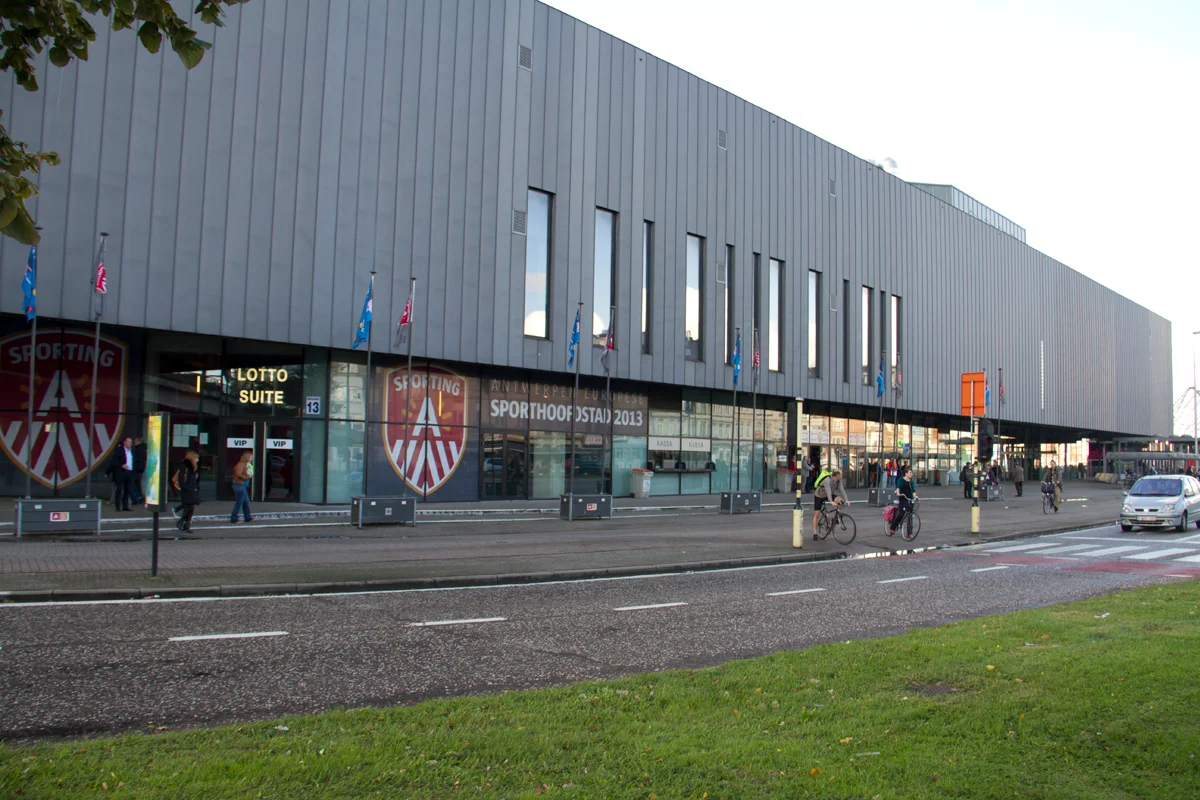 2013 3-cushion World Championship at the Lotto Arena in Antwerp, Belgium. Outdoor view.