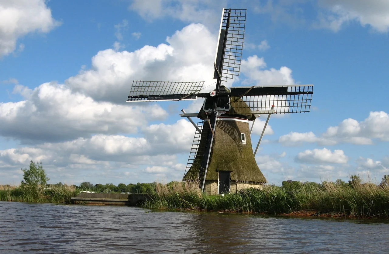 Ypeymûne, also known as ypeymole or ypeymolen, a windmill near Ryptsjerk, the Netherlands. Picture taken from the water during a canoeing trip.