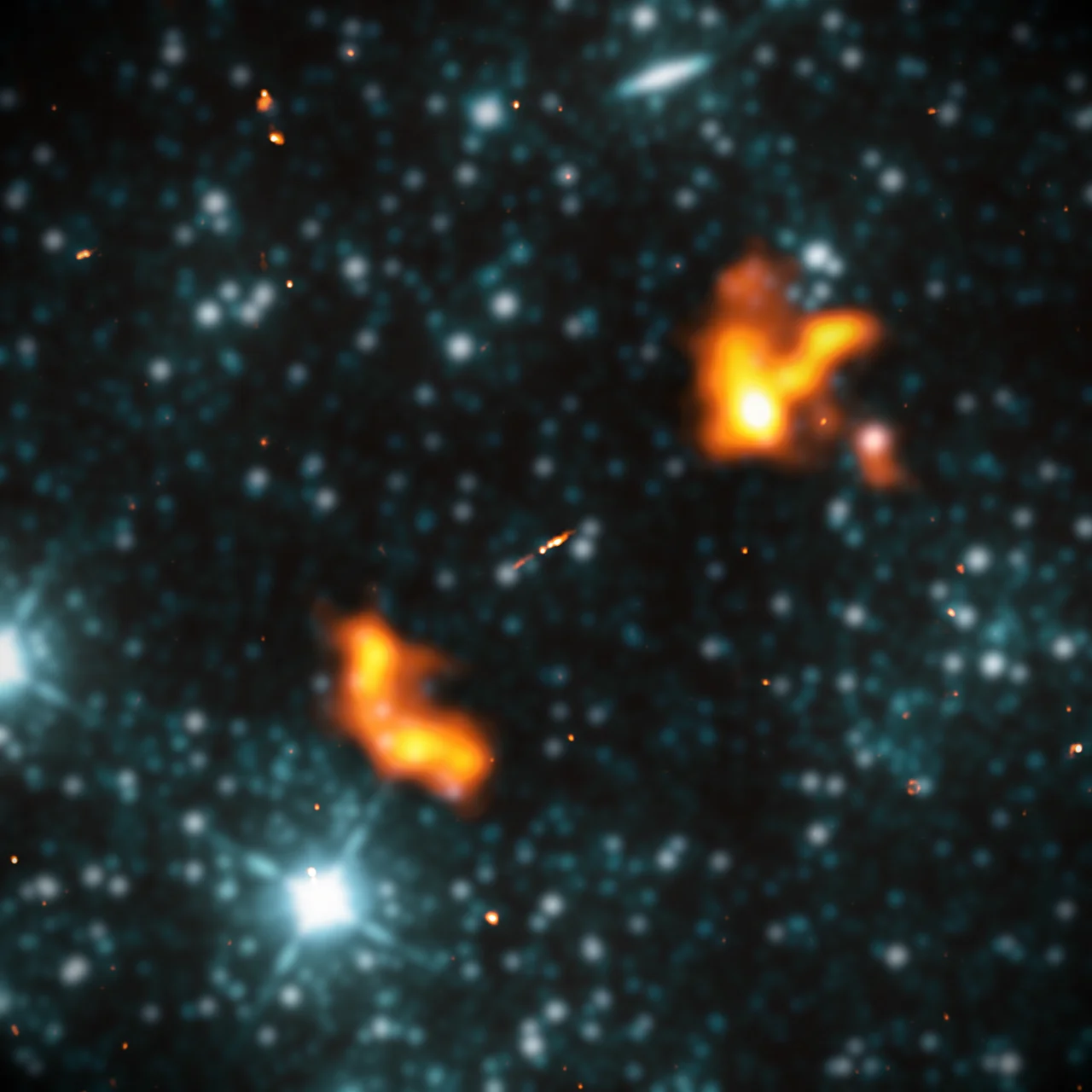 The Irish Low-Frequency Array (I-LOFAR), built at Birr Castle in Ireland in 2017, is a radio telescope that observes the universe at low radio frequencies during the day and night. It is part of the largest telescope in the world, with telescope stations in the array stretching across Europe between Ireland and Latvia. This effectively gives the combined virtual telescope a continent-sized baseline aperture of almost 2,000 km. In this location in Ireland (pictured) there are 96 high-band antenna assemblies (110–240 MHz) contained within the large, black mosaic of tiles in the foreground, and 96 low-band dipole antenna assemblies (10–90 MHz) – the array of poles resembling tall sewing pins in the background held in place by ground anchors, or guy wires; visually, the low-band array resembles a swarm of tripods. Within these assemblies are around 3,000 antenna units. The data from this and the other telescopes in the LOFAR array across Europe are sent by high-bandwidth fibre optic cables to Groningen in the Netherlands where they are integrated and analysed by an IBM Blue Gene/P supercomputer.