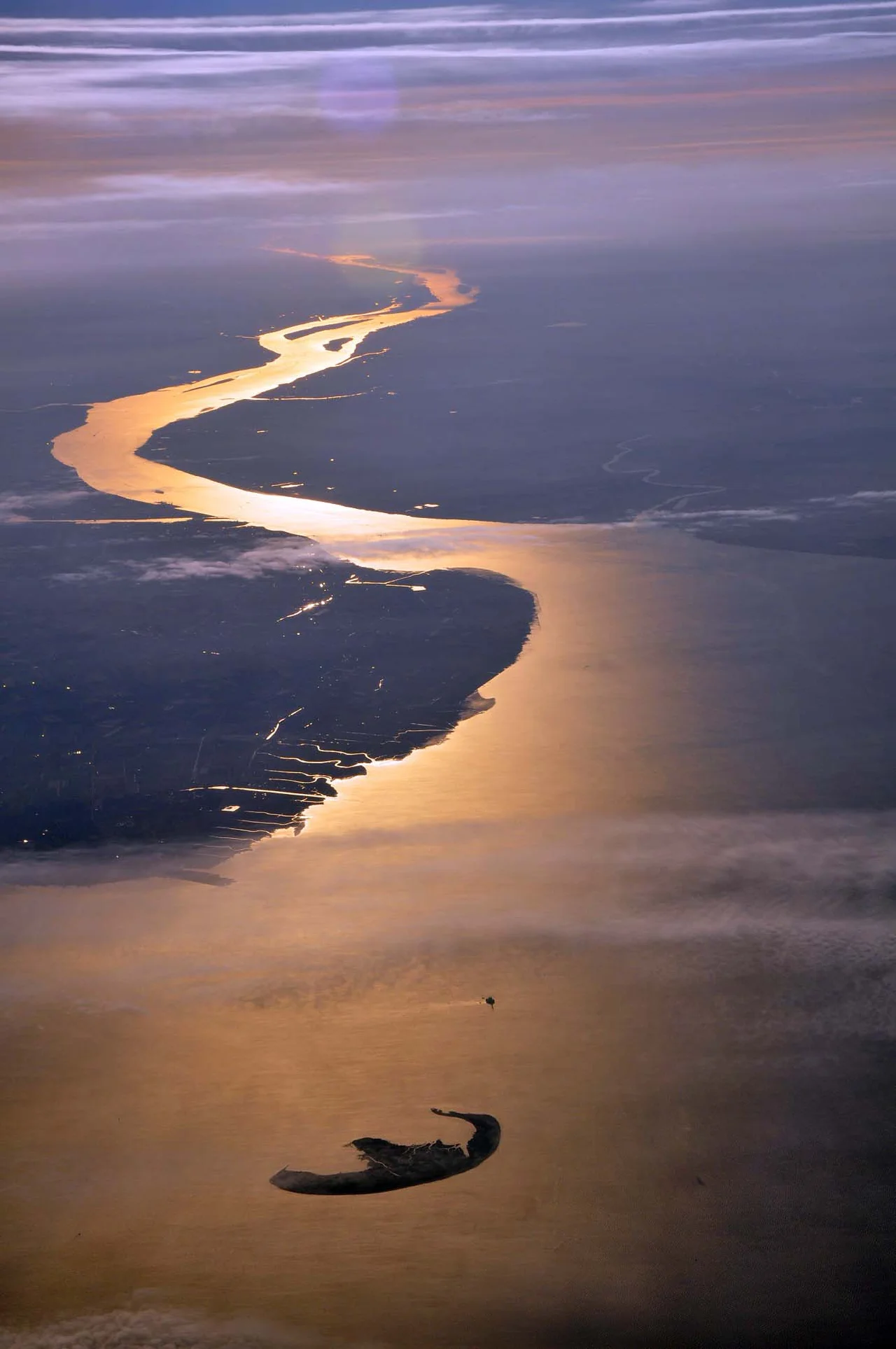 Aerial view of the German island Trischen in the North Sea, just beyond the mouth of the river Elbe. Viewing direction is toward the SE.