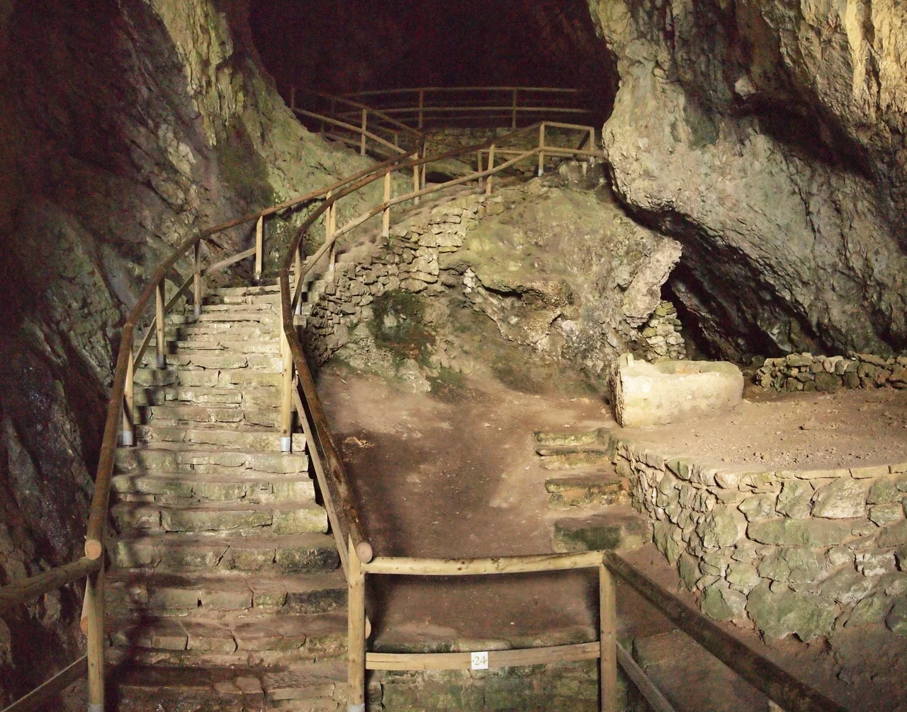 Stairs into the cave in Predjama Castle.