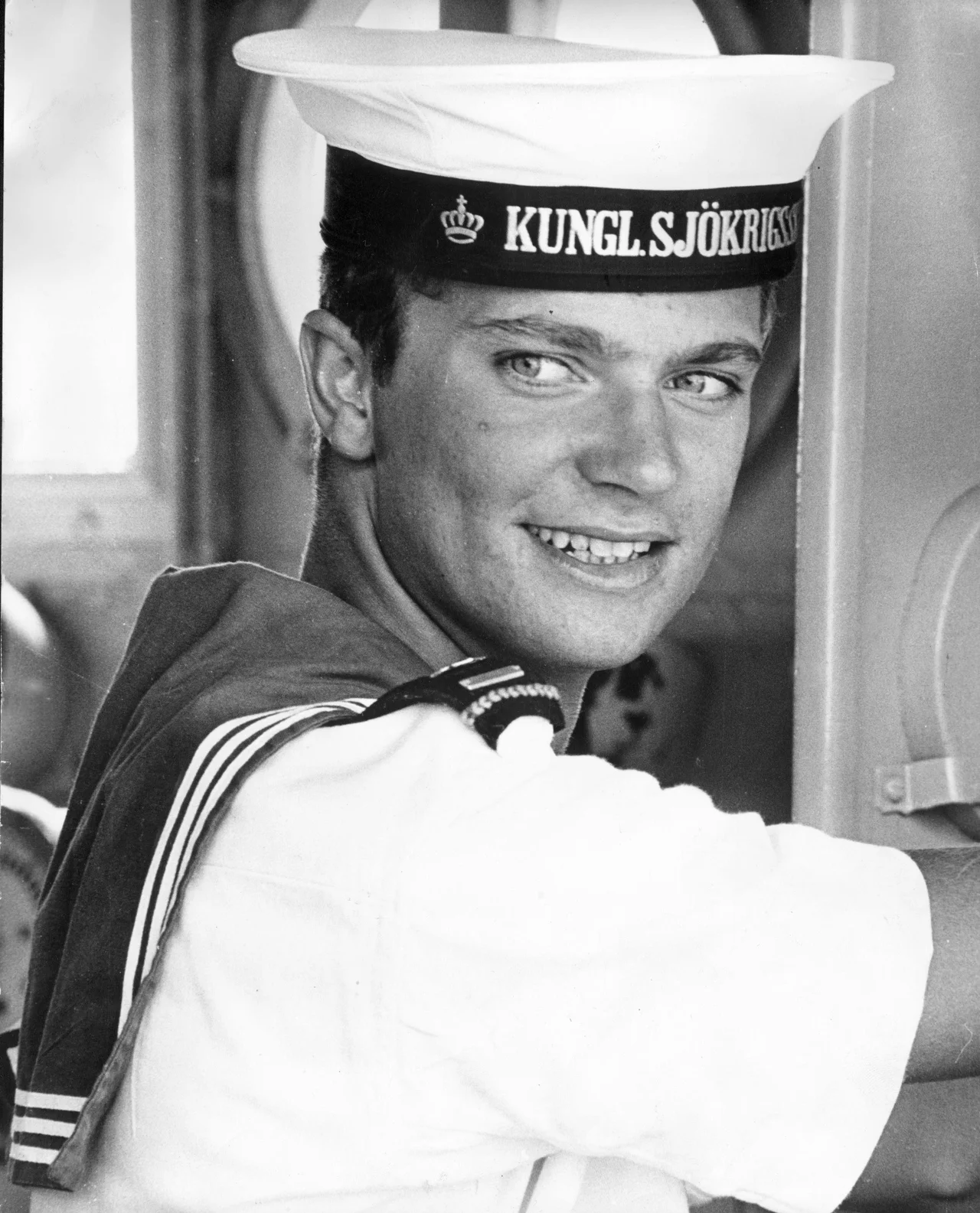 HRH the Prince Karl Gustaf Folke Hubertus Bernadotte, Duke of Jämtland, later Crown Prince and King of Sweden as HM Karl XVI Gustaf, during his military service at the Royal Swedish Naval Academy.