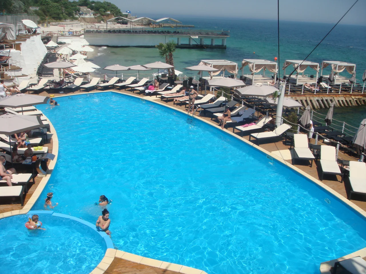 Odessa, Ukraine. Arcadia resort area. View of seawater swimming pool of Plaza Beach Club. Summer 2011.