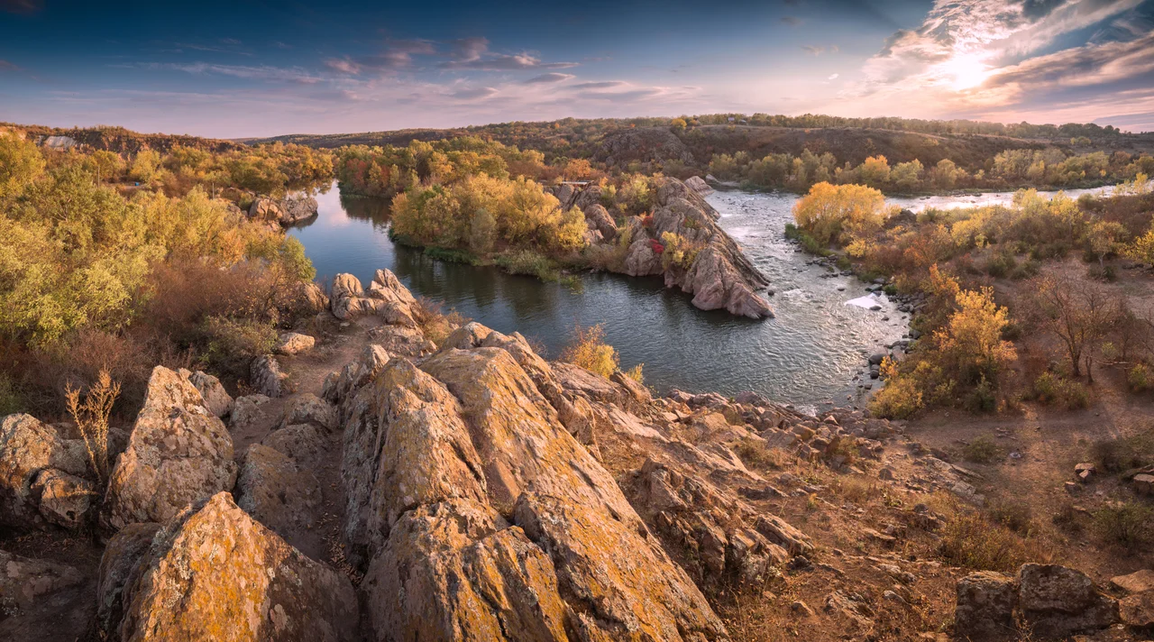 Panorama of an area in the Buzk's Gard National Nature Park, Mykolaiv Oblast, Ukraine.