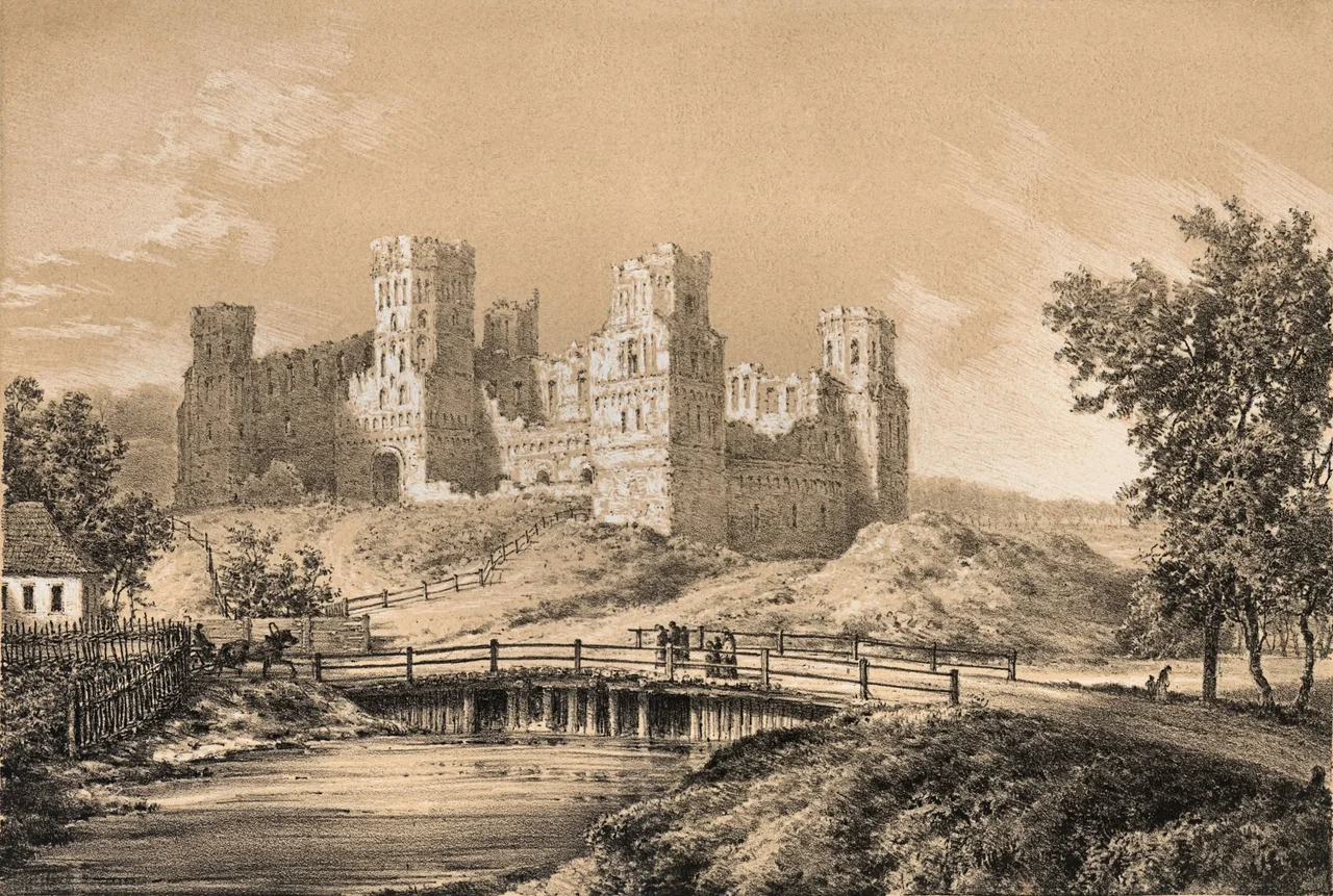 Original caption: Mir (Minsk gubernia), ruins of the once magnificent castle built by Jerzy Illinicz at the end of 15th century. His son, on his heirless death in 1568, gave his estate to Prince Krzysztof Mikołaj "The Orphan" Radziwiłł