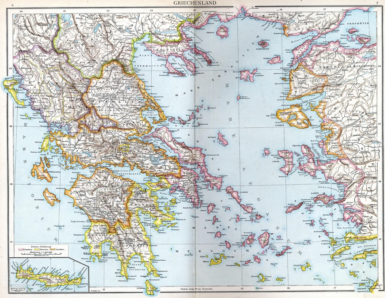 Ancient Greece. (Map of the Historical Atlas of Gustav Droysen, 1886)