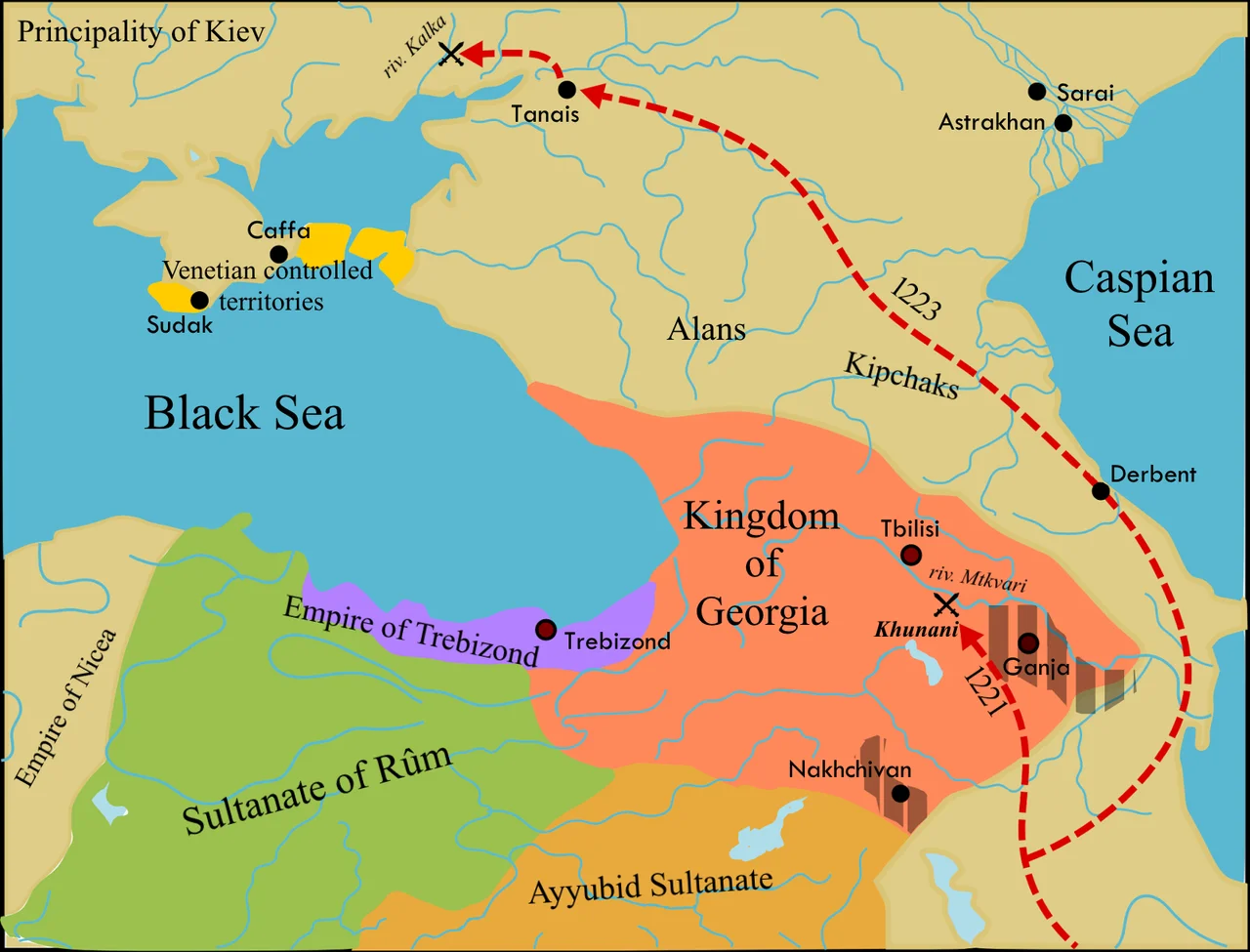 Mongol invasion of the Kingdom of Georgia and surrounding countries.