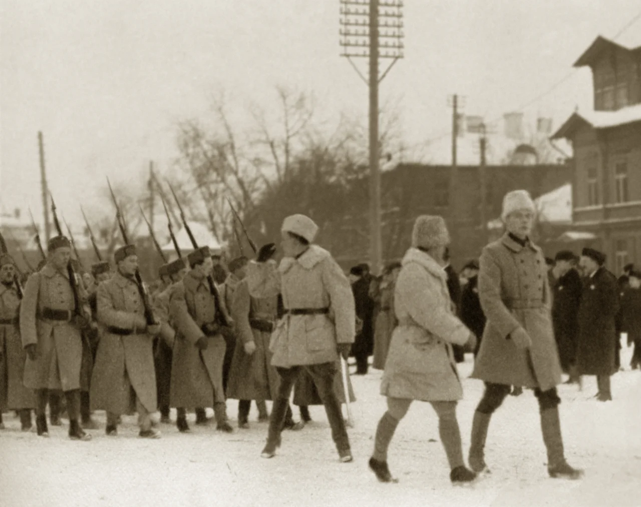 Arrival of Finnish volunteers, Tallinn Estonia December 1918 during Estonian War of Independence