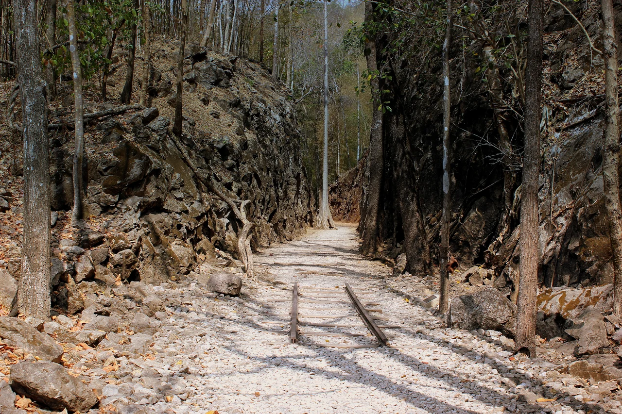 The railway track monument at Hellfire Pass Memorial Museum.