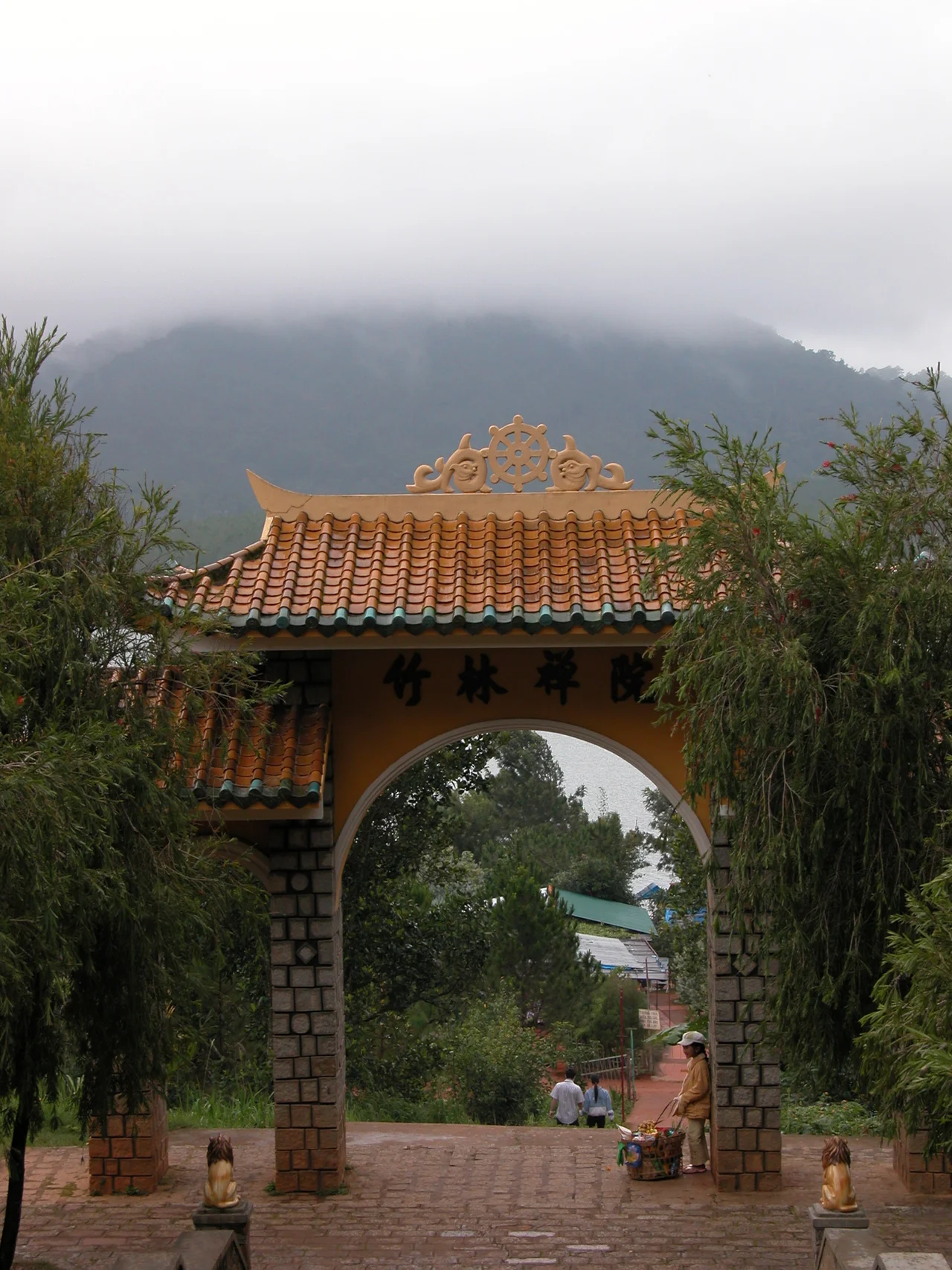 View from the entrance gate of Truc Lam pagoda to Tuyen Lam lake, Da Lat city, Vietnam.