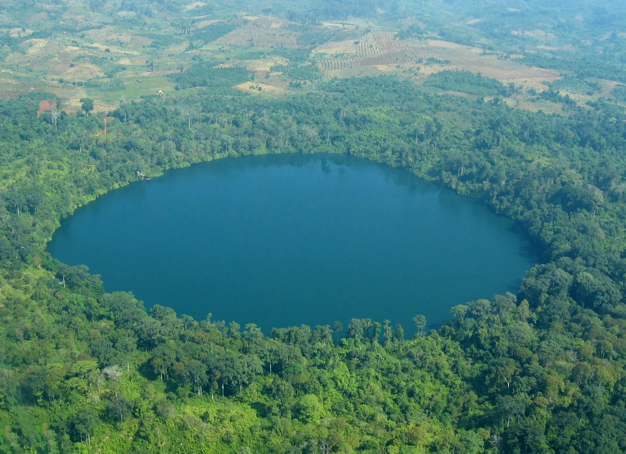 Aerial view of Yak Loum Lake, Cambodia.