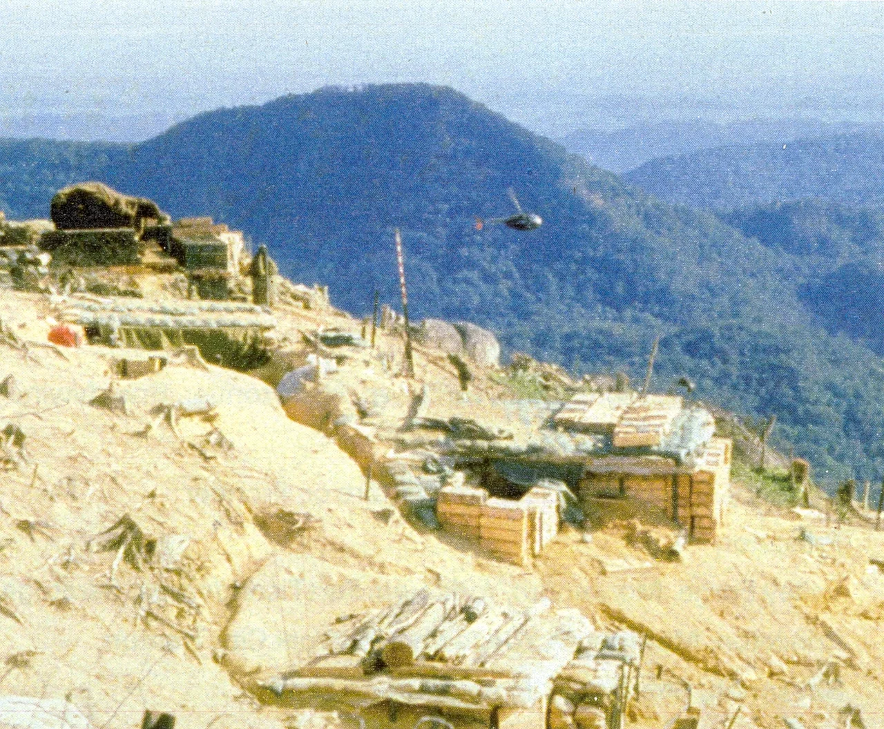 A view of Fire Support Base Ripcord, situated atop a high mountain overlooking the A Shau Valley. It was designed to provide support for a new allied thrust, but was besieged for nearly a month in July 1970.