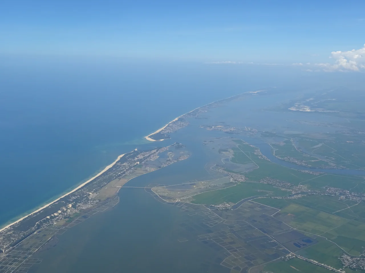 The Tam Giang and Sam-Thanh Lam lagoons seen from a plane flying from Phu Bai International Airport to Noi Bai International Airport.