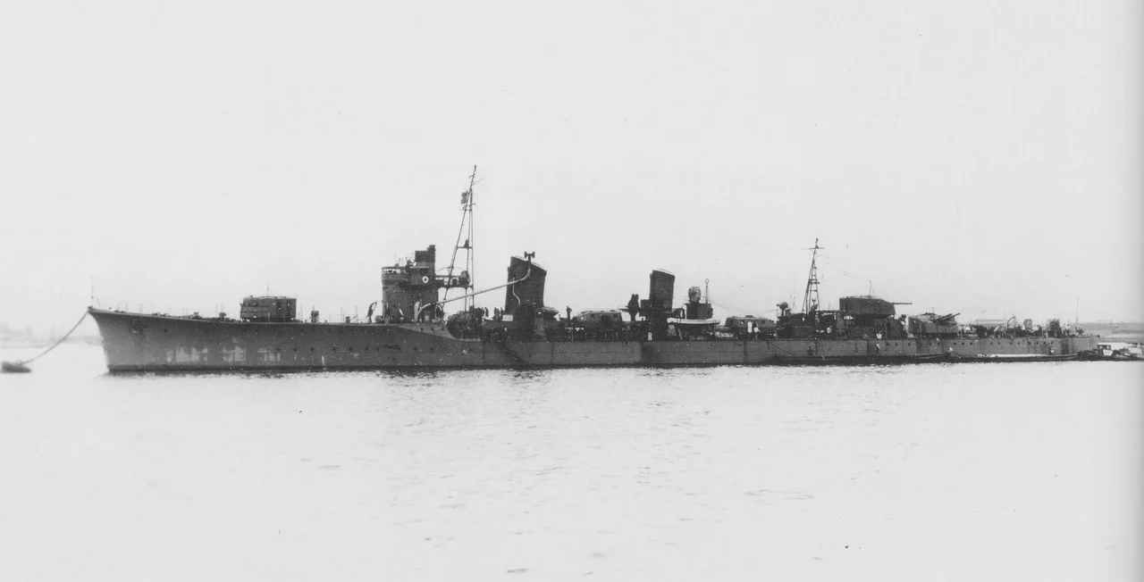 The Imperial Japanese Navy destroyer Tanikaze at anchor in April 1941. It was the second Japanese warship to bear that name.