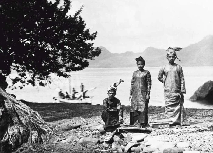 Portrait of inhabitants at the Sangihe Islands, traditionally dressed