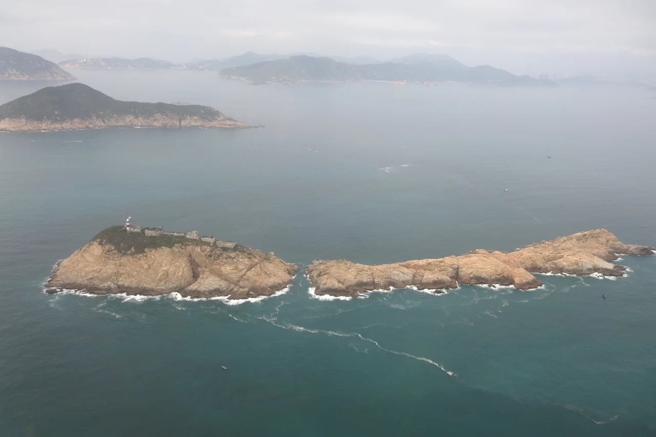 Aerial view of Waglan Island, Sung Kong, Lo Chau and Po Toi Island of Po Toi Islands off the Southeastern coast of Hong Kong Island